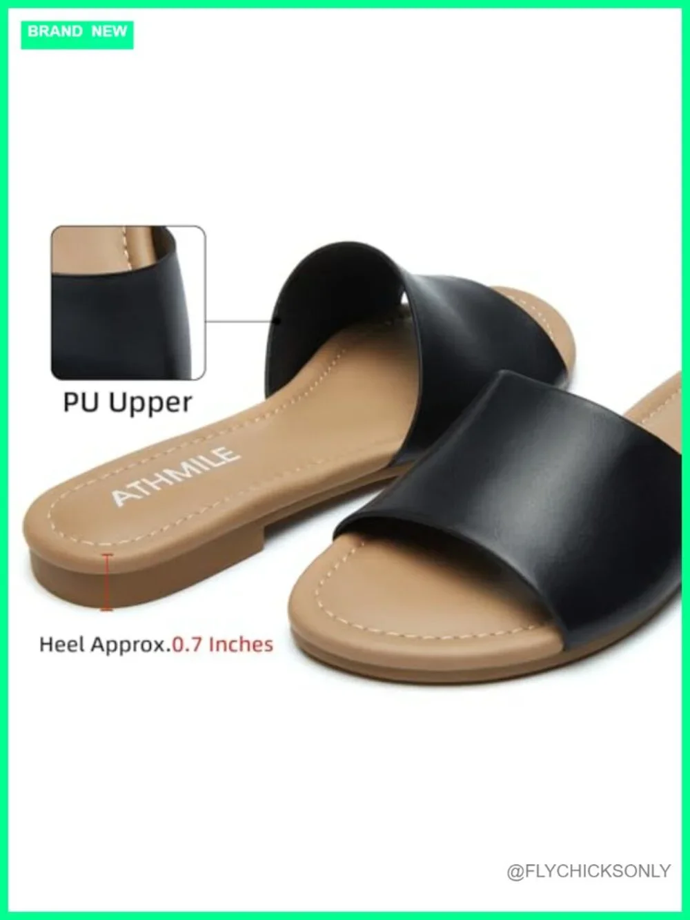 Women's One Band Slide Sandals - PU Leather Comfort Flats for Casual Beach